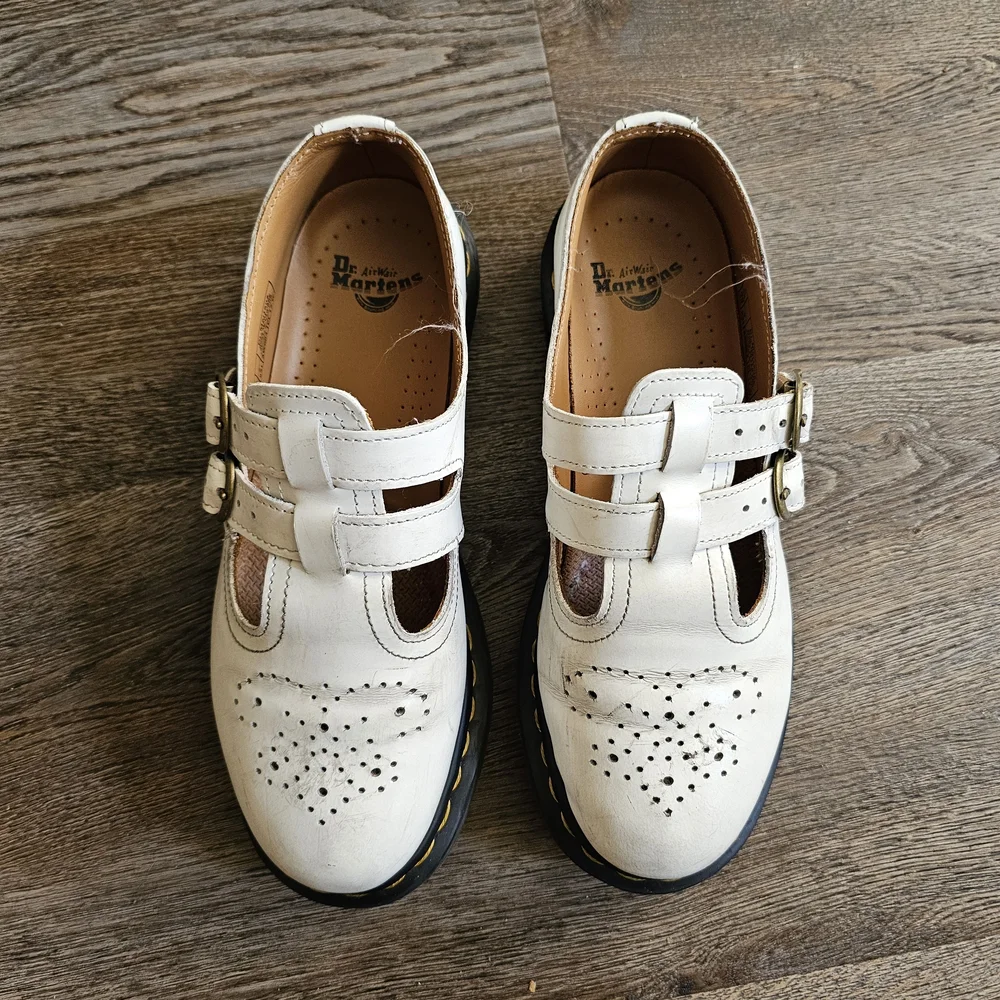 Dr. Martens White Leather Flats with Buckles - Picture 2 of 5